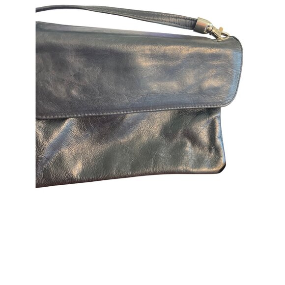 Vintage Due Fratelli Navy Blue Leather Shoulder Crossbody Bag Zipper Sections - Picture 2 of 6